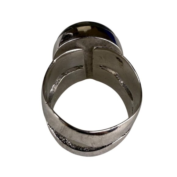 Sterling Silver Women’s Labradorite Oval Cabochon Ring 925 Unique Design Size 5 - Picture 3 of 6